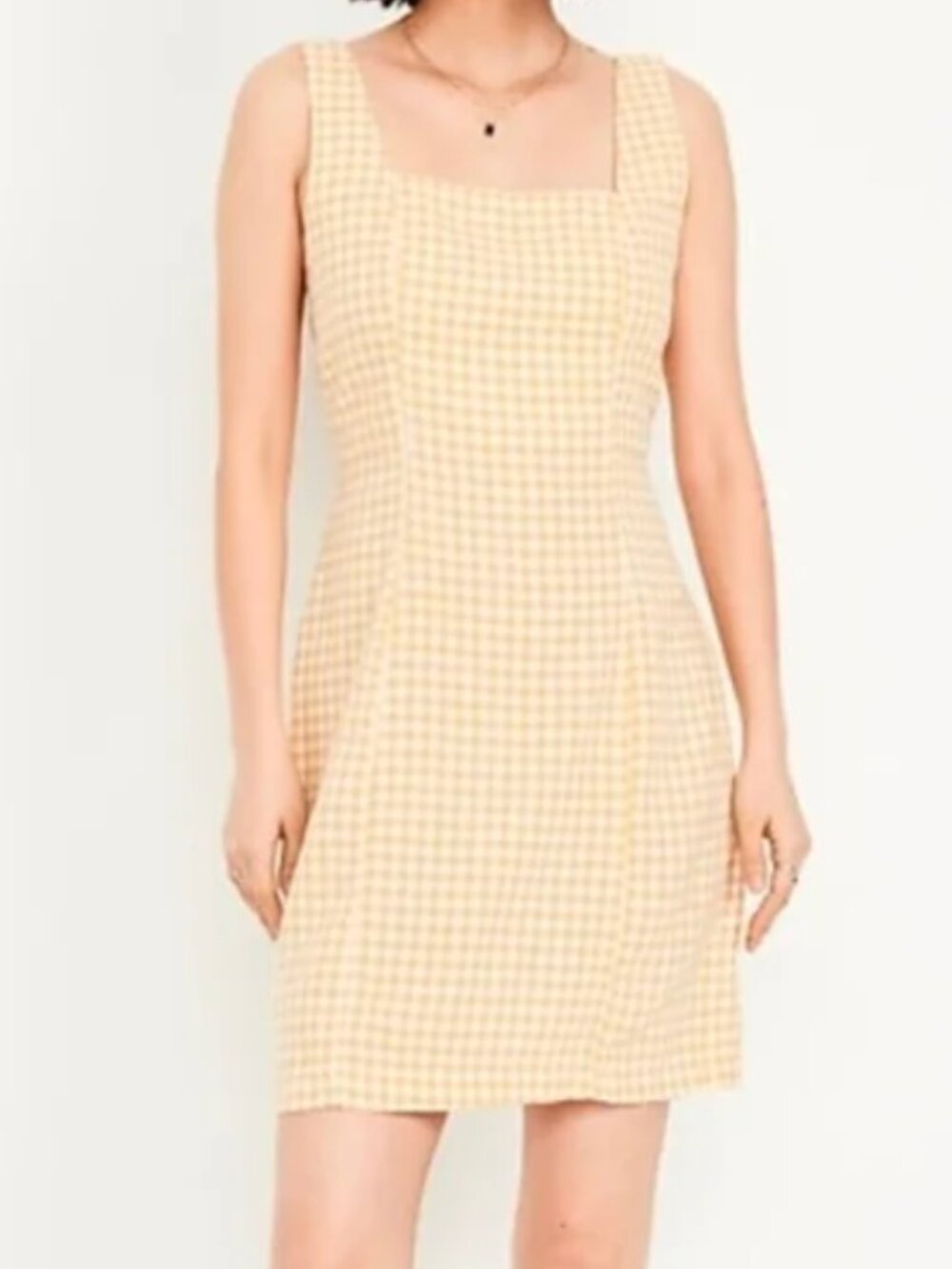 Old Navy Yellow Gingham Linen Blend Mini Dress Size Large NWT